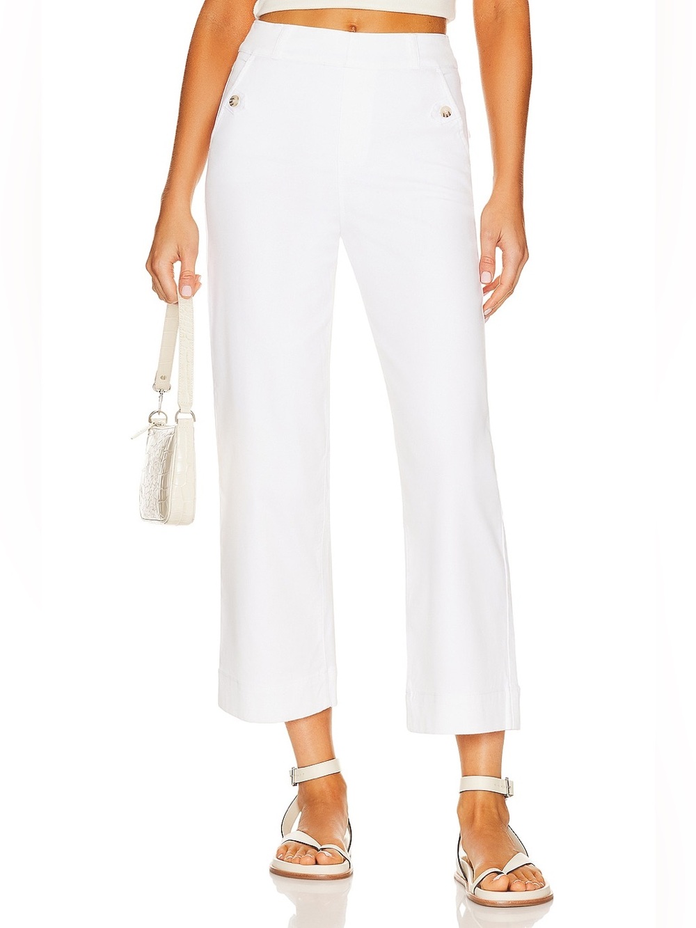 Spanx White Stretch Twill Cropped Wide Leg High Rise Pant Size Small